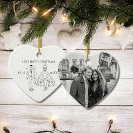 Our First Christmas Photo Wedding Dress Suit Cute Keramisch Ornament
