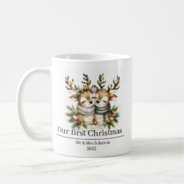 Our first Christmas, reindeer design for newlyweds Koffiemok