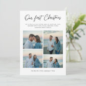 Our First Christmas Script Coastal Photo Newlywed Feestdagenkaart (Staand voorkant)