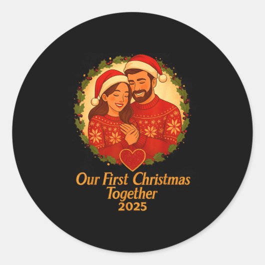 Our First Christmas Together 2025 Matching Couple  Ronde Sticker (Voorkant)