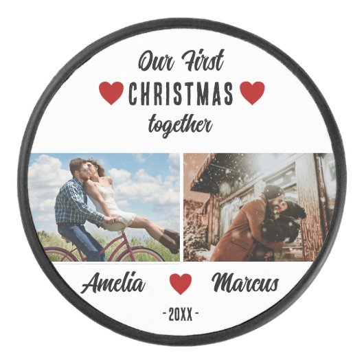 Our First Christmas Together 2 Photos Keepsake Hockey Puck (Voorkant)