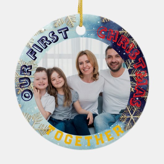 Our First Christmas Together  Custom Photo  Keramisch Ornament (Achterkant)