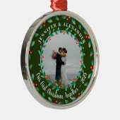 Our first christmas together holly photo metalen ornament (Rechts)