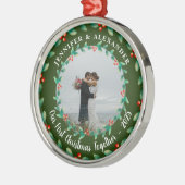 Our first christmas together holly photo metalen ornament (Links)