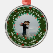 Our first christmas together holly photo metalen ornament (Voorkant)