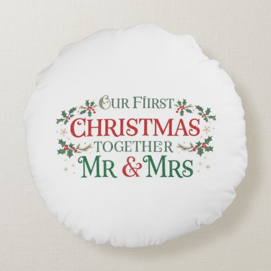 Our First Christmas Together Mr. & Mrs Rond Kussen (Achterkant)