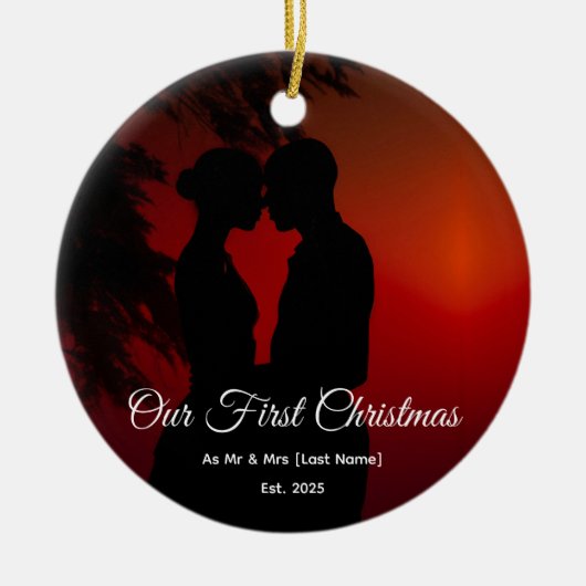 Our First Christmas Together Mr & Mrs Silhouette Keramisch Ornament (Voorkant)