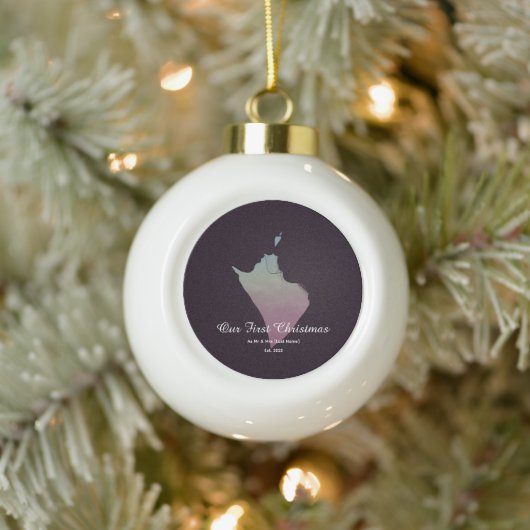 Our First Christmas Together Mr & Mrs Silhouette Keramische Bal Ornament (Boom)