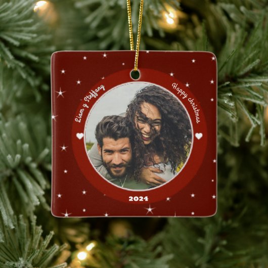 "Our first Christmas together". personalize Keramisch Ornament (Boom)