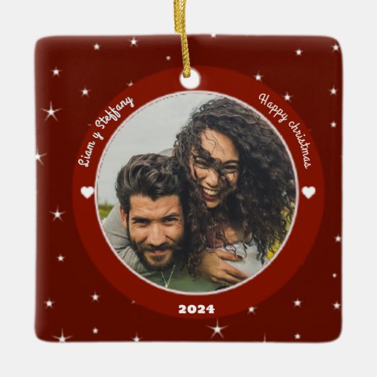 "Our first Christmas together". personalize Keramisch Ornament (Voorkant)