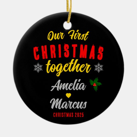 Our First Christmas Together Snowflakes Keramisch Ornament (Voorkant)
