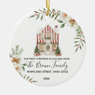 Our First Christmas Winter Custom House Address Keramisch Ornament