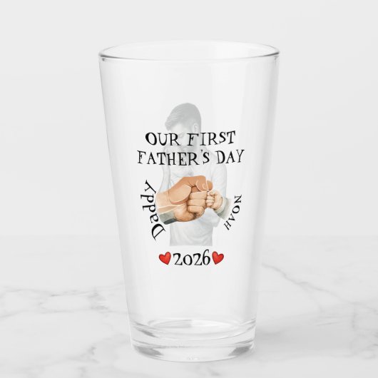 Our First Fathers Day Custom Photo Fist Bump Glas (Voorkant)