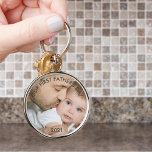 Our First Fathers Day - New Dad and Baby Photo Sleutelhanger<br><div class="desc">Create your own unique photo keychain for the new dad's first father's day. A perfect opportunity to add a photo of dad and baby, just baby or all the family, as a lovely keepsake and a timeless treasure to enjoy every day. The template is set up ready for you to...</div>