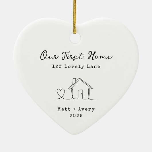 Our First Home Personalized Line Art New House Keramisch Ornament (Achterkant)