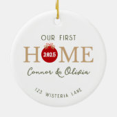 Our First Home Personalized Names Address Year Keramisch Ornament (Achterkant)