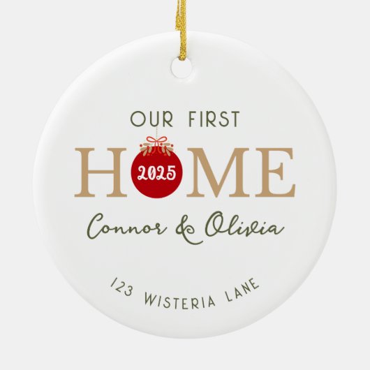Our First Home Personalized Names Address Year Keramisch Ornament (Achterkant)