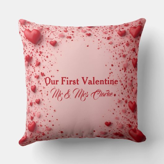 Our First Valentine Mr & Mrs Romantic Hearts Kussen (Achterkant)