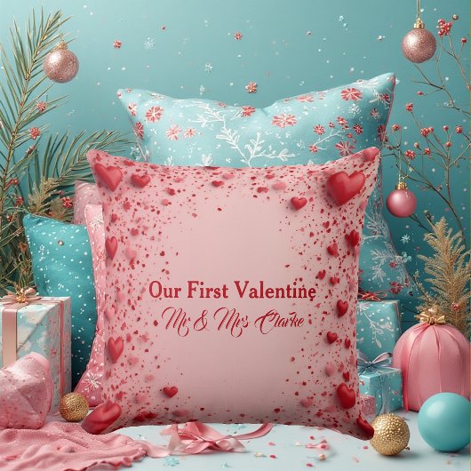 Our First Valentine Mr & Mrs Romantic Hearts Kussen