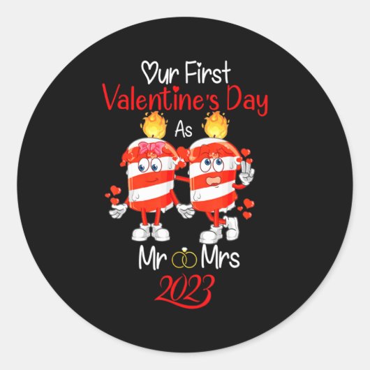 Our First Valentines Day As Mr And Mrs Engaged Cou Ronde Sticker (Voorkant)