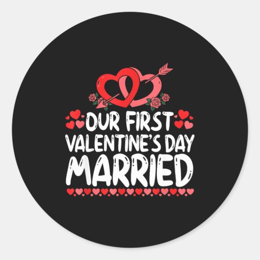 Our First Valentines Married Husband Wife  Ronde Sticker (Voorkant)