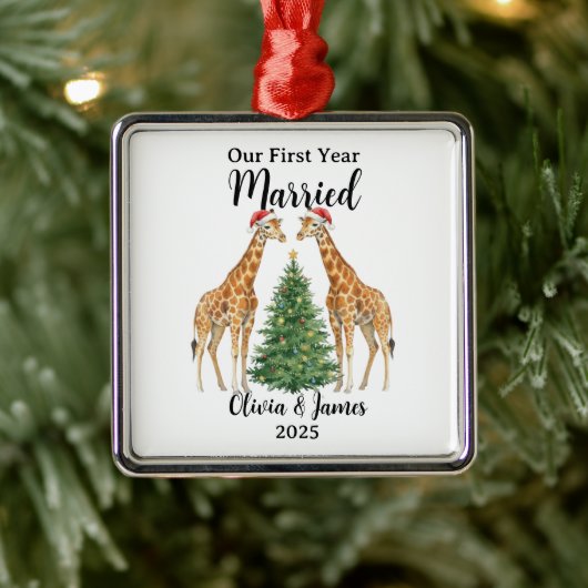 Our First Year Married Goose Custom Christmas Metalen Ornament (Boom)
