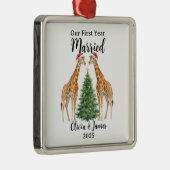 Our First Year Married Goose Custom Christmas Metalen Ornament (Rechts)
