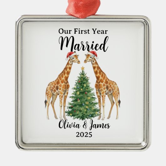 Our First Year Married Goose Custom Christmas Metalen Ornament (Voorkant)