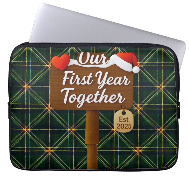 Our First Year Together 2025 Wooden Sign Laptop Sleeve (Voorkant)