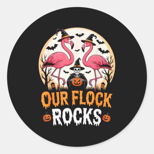 Our Flock Rocks Flamingo Halloween Costume Matchin Ronde Sticker (Voorkant)