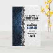 OUR Godson's Birthday Blue Paisley met Buttonnen Kaart (Gele Bloem)