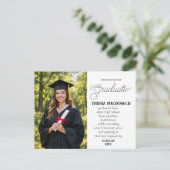 Our Graduate With Photo Graduation Classic Script Aankondigingskaart (Staand voorkant)