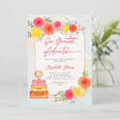 Our Greatest Adventure Floral Travel Theme Bridal Kaart (Staand voorkant)