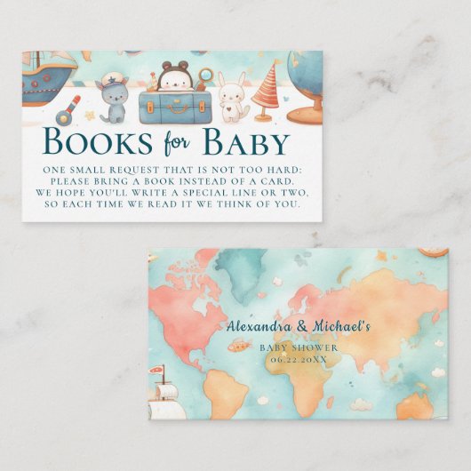 Our Greatest Adventure Map Teal Books Baby Shower Informatiekaartje (Voorkant / Achterkant)