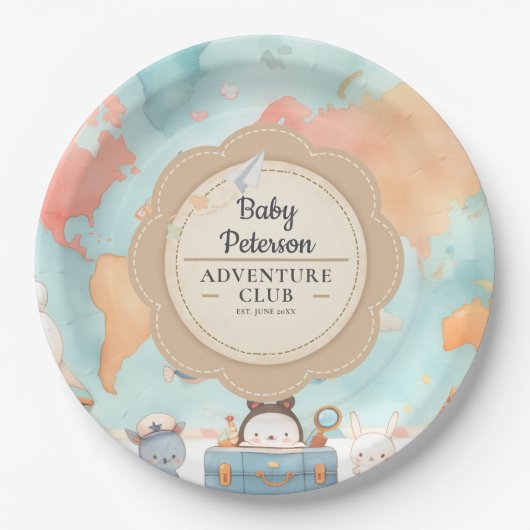 Our Greatest Adventure Neutral Cute Baby Shower Papieren Bordje (Voorkant)