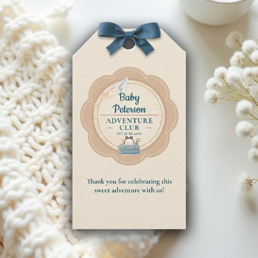 Our Greatest Adventure Teal Blue Cute Baby Shower Cadeaulabel