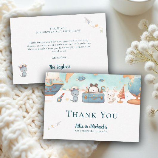 Our Greatest Adventure Vintage Blue Baby Shower Bedankkaart