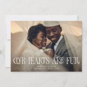 Our Hearts Are Full Elegant Wedding Photo Bedankkaart (Voorkant)