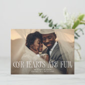 Our Hearts Are Full Elegant Wedding Photo Bedankkaart (Staand voorkant)