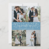 Our Hearts Are Full Wedding Photo Denim Blue Bedankkaart (Voorkant)