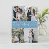 Our Hearts Are Full Wedding Photo Denim Blue Bedankkaart (Staand voorkant)