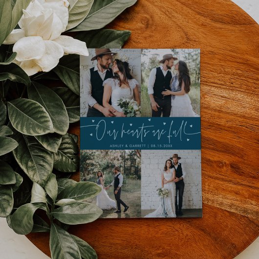 Our Hearts Are Full Wedding Photo Teal Bedankkaart