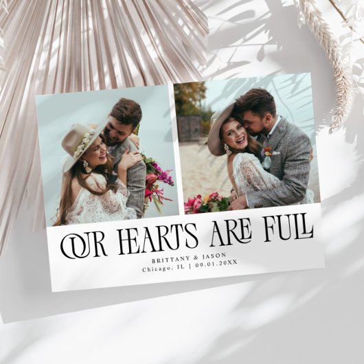 Our Hearts Are Full White Wedding Photo  Bedankkaart