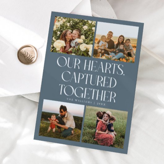 Our Hearts Slate Blue Multi Photo Valentines Day  Feestdagenkaart