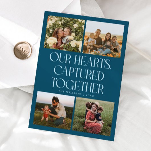 Our Hearts Teal Multi Photo Valentines Day  Feestdagenkaart