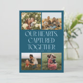 Our Hearts Teal Multi Photo Valentines Day  Feestdagenkaart (Staand voorkant)
