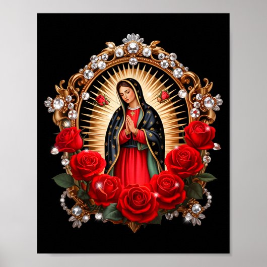 Our Lady Guadalupe Saint Virgin Mary In Roses Flow Poster (Voorkant)