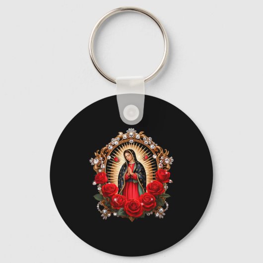 Our Lady Guadalupe Saint Virgin Mary In Roses Flow Sleutelhanger (Voorkant)