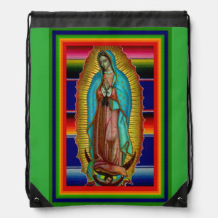 Our Lady Mary Guadalupe Zarape Back Pack Trekkoord Rugzakje