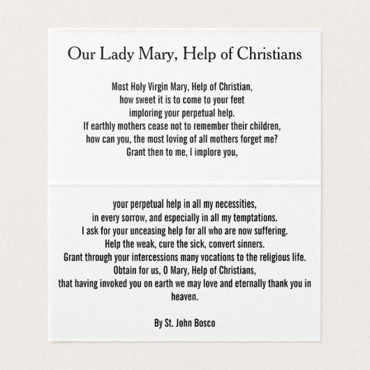 Our Lady Mary, Help of Christians Prayer Card Kaart (Binnenkant ongevouwen)